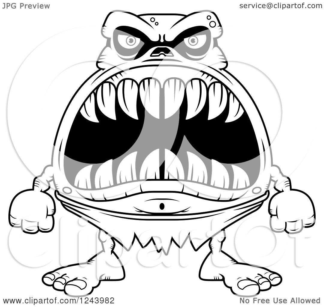 1080x1024 Clipart Of A Black And White Ghoul Monster With Big Teeth