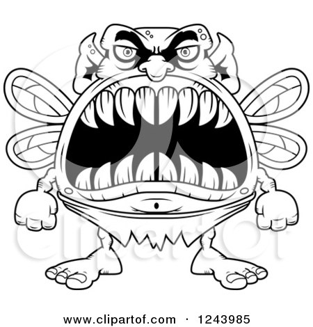 450x470 Clipart Of A Black And White Monster Fairy With Big Teeth