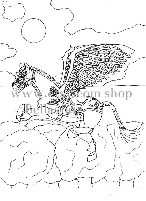570x784 Hand Drawn Mythical Horse Coloring Coloring Page Fantasy