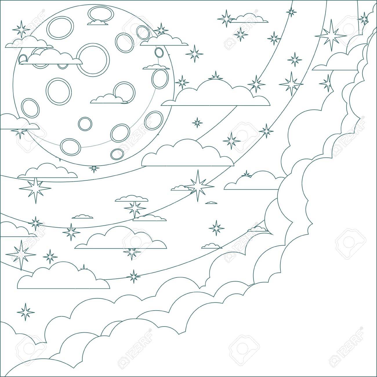 1300x1300 Illustration Of A Cartoon Moon With Space For Text In The Clouds