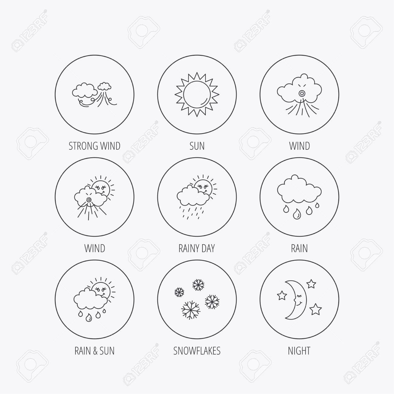 1300x1300 Weather, Sun And Rain Icons. Moon Night, Clouds Linear Signs