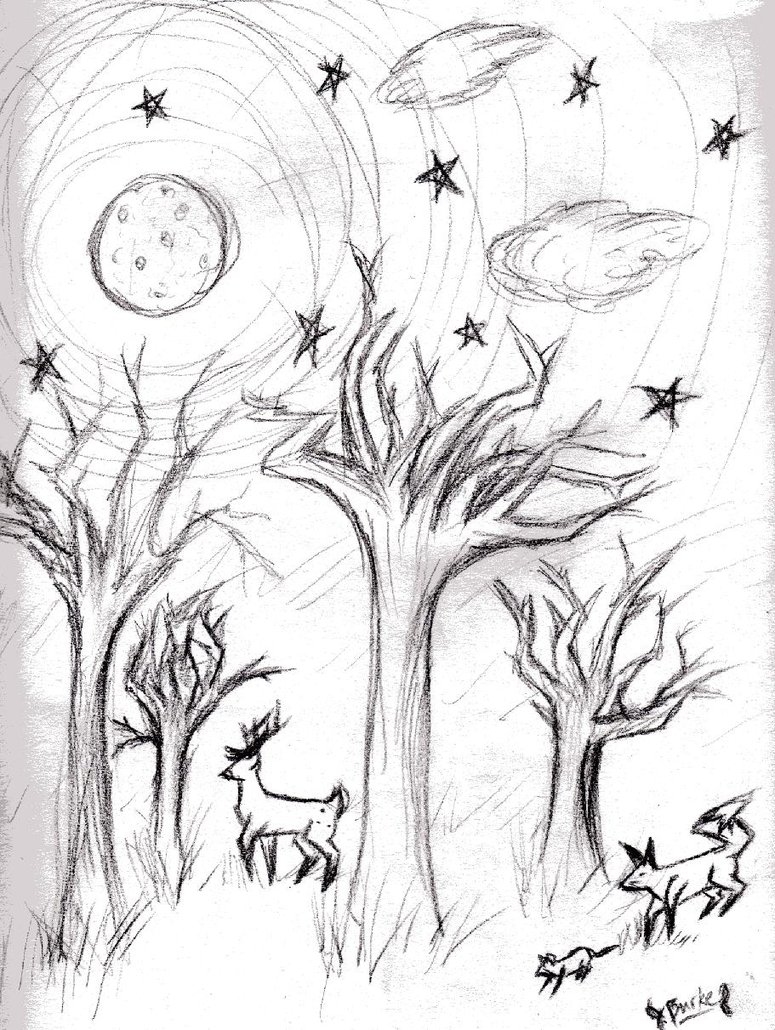 775x1030 Moon, Stars And Trees By Remusmoony