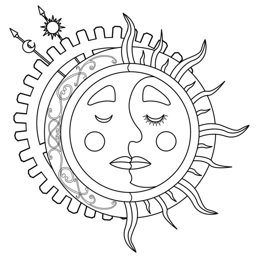 894x894 Moon Sun Steampunk Tattoo Lineart By Dimensionten