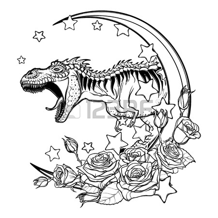 450x450 Detailed Sketch Style Drawing Of The Roaring Tyrannosaurus Rex