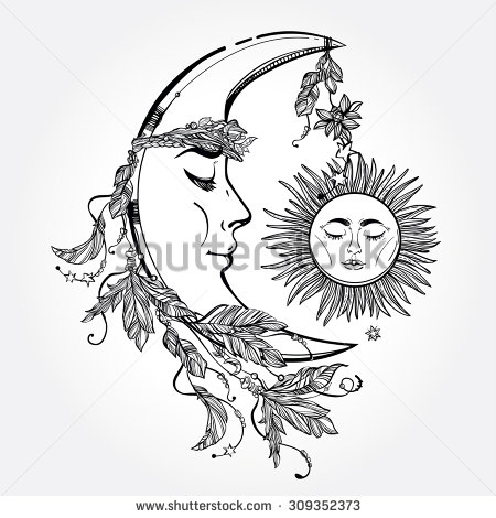 450x470 Drawn Moon Line Drawing