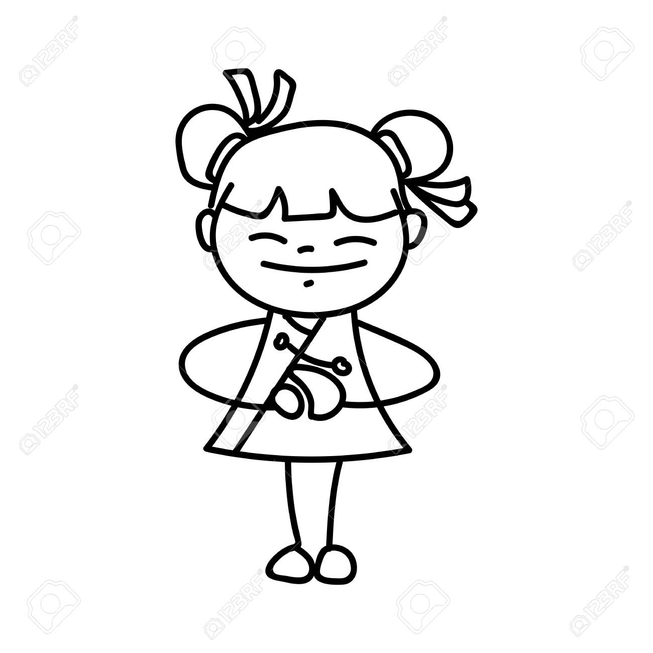 1300x1300 Hand Drawing Cartoon Character Girl Standing Smile And Greeting