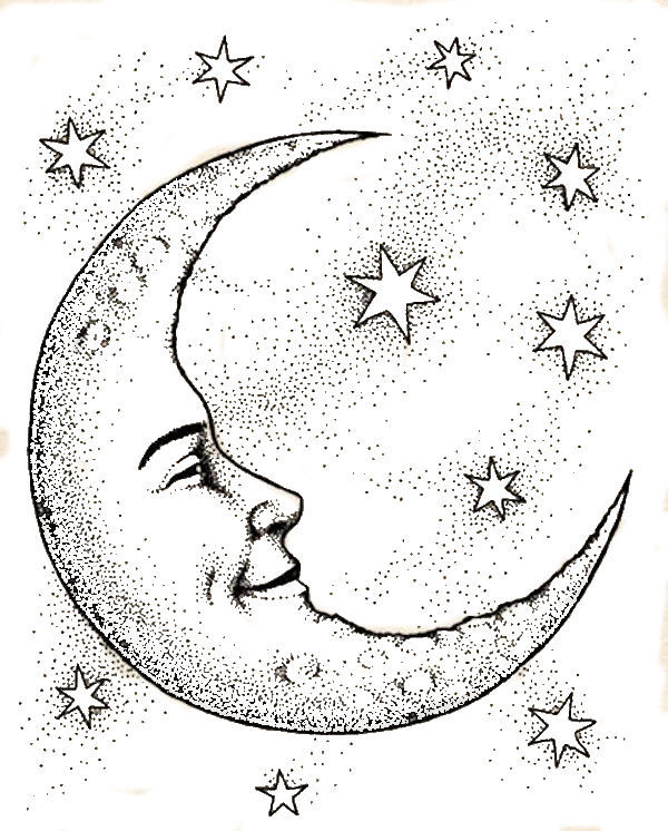 600x746 Crescent Moon Face Amp Stars Coloring Page