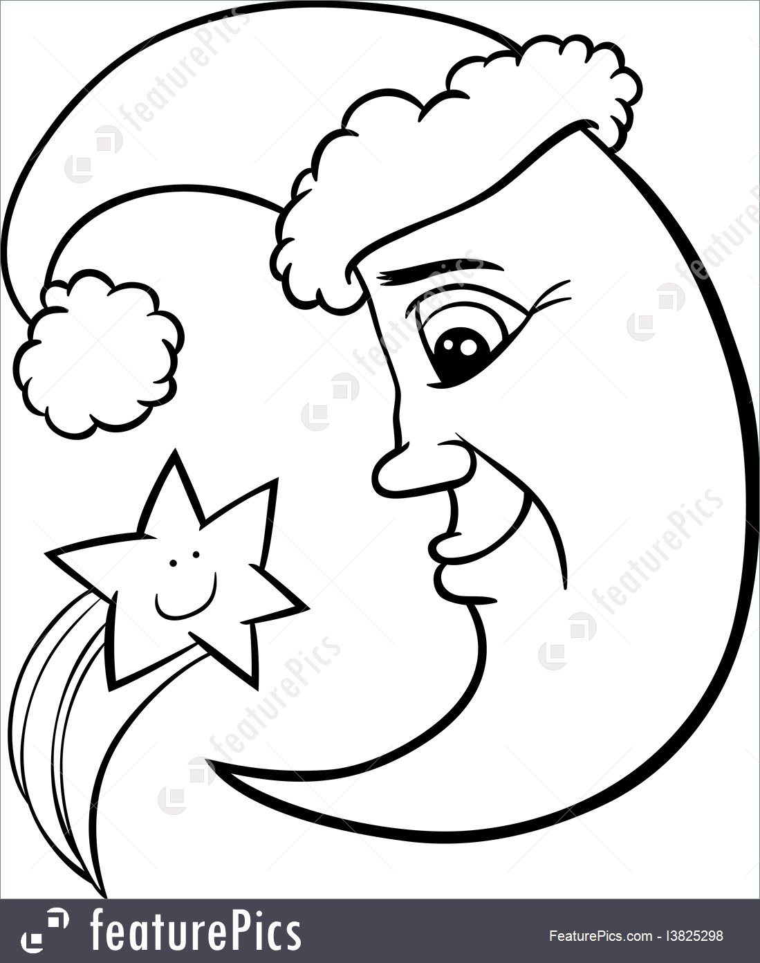 1099x1392 Moon And Star Christmas Coloring Page Illustration