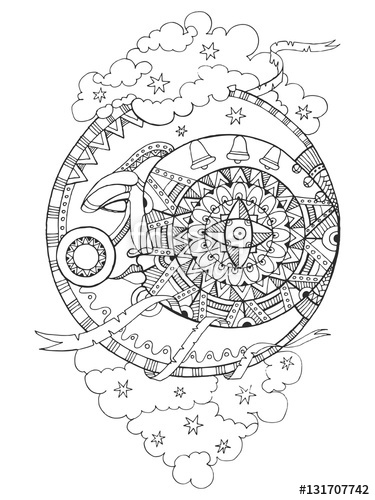 375x500 Moon With Face Drawing Coloring Book For Adults Stock Image