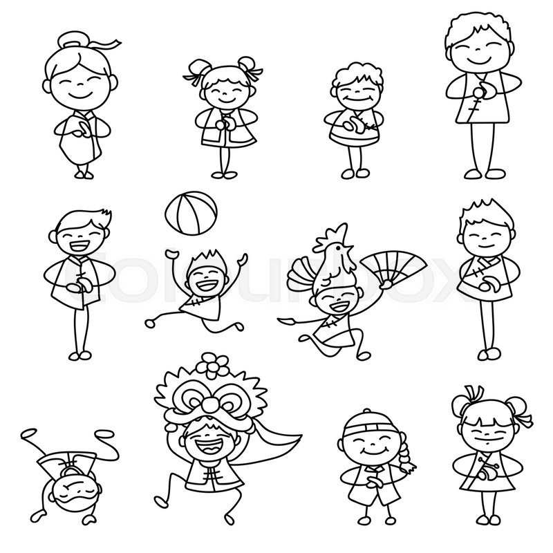 800x800 Set Of Hand Drawing Cartoon Character Chinese People And Kids