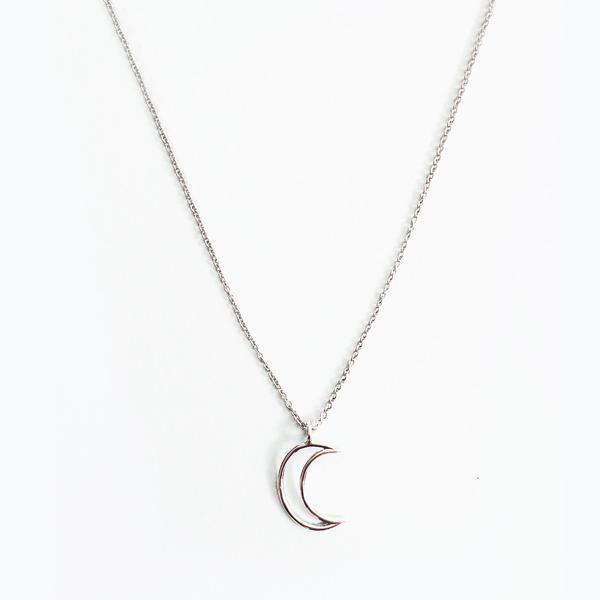 600x600 Silver Rhodium Plated Moon Outline Pendant Necklace Minimal Jewels