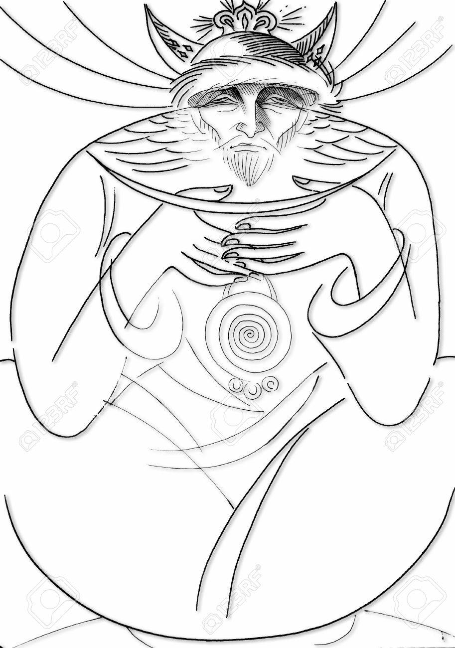 913x1300 Pencil Drawing Paper Moon Guardian. Stock Photo, Picture