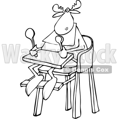 400x400 Of A Cartoon Black And White Baby Moose Sitting In A High Chair