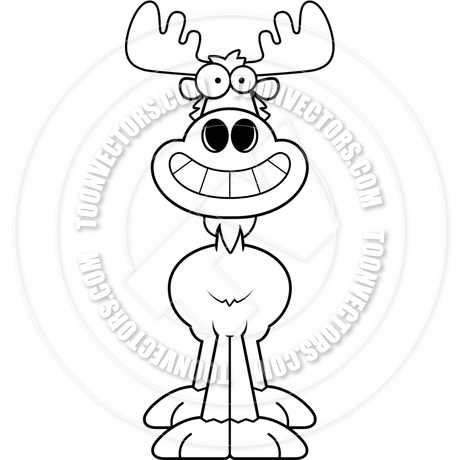 460x460 Cartoon Moose Happy (Black And White Line Art) By Cory Thoman