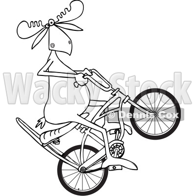 400x400 Of Cartoon Blacknd White Lineart Moose Popping Wheelie On