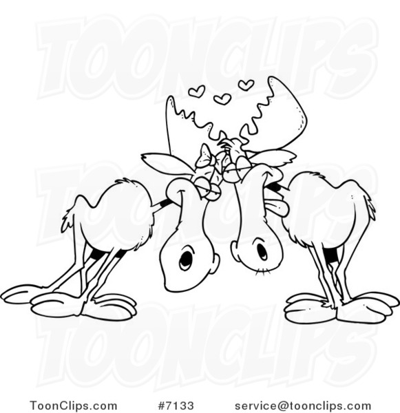 581x600 Cartoon Black And White Line Drawing Of A Moose Pair In Love