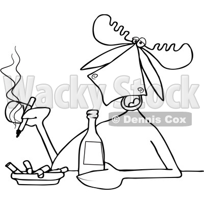 400x400 Of Cartoon Blacknd White Lineart Moose Smokingnd Drinking