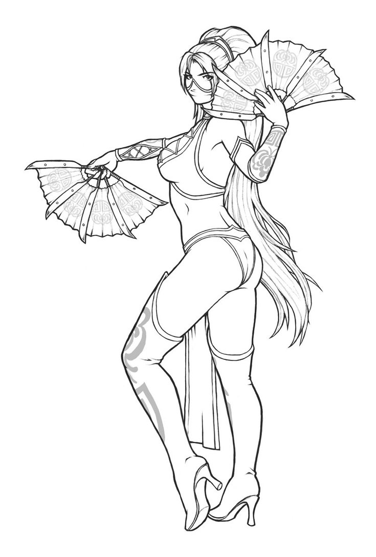 735x1088 Kitana Mortal Kombat Coloring Pages Printable To Humorous Page