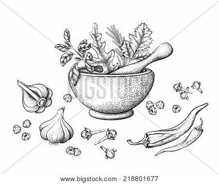 450x380 Mortar Pestle Images, Illustrations, Vectors