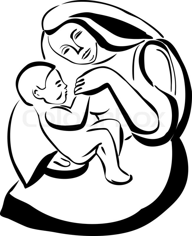 651x800 Sketch Of A Woman Mother Holding A Baby Stock Vector Colourbox