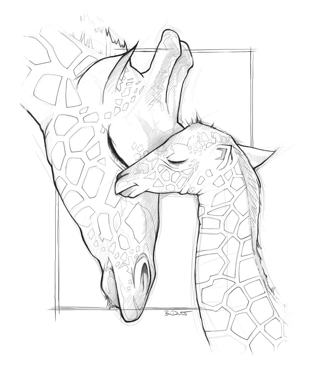 1024x1200 Drawn Giraffe Mother And Baby