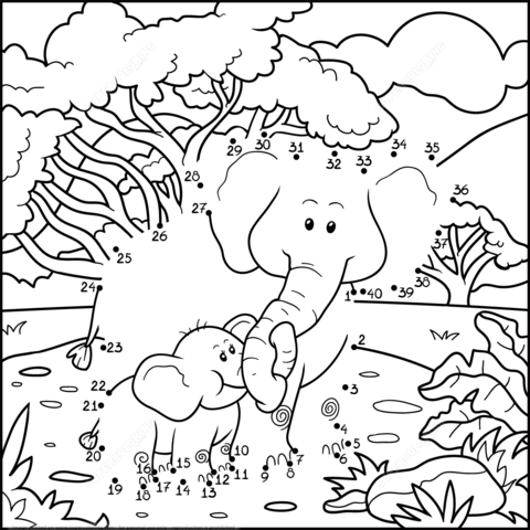 480x480 Elephant Mother With Baby Elephant Dot To Dot Free Printable