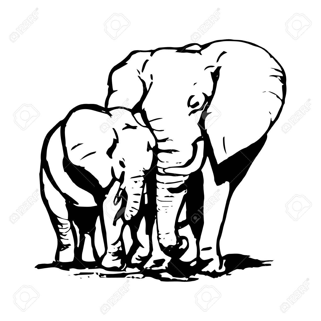 1300x1300 A Graphic Image Of Two Elephants. The Mother Elephant Hugging
