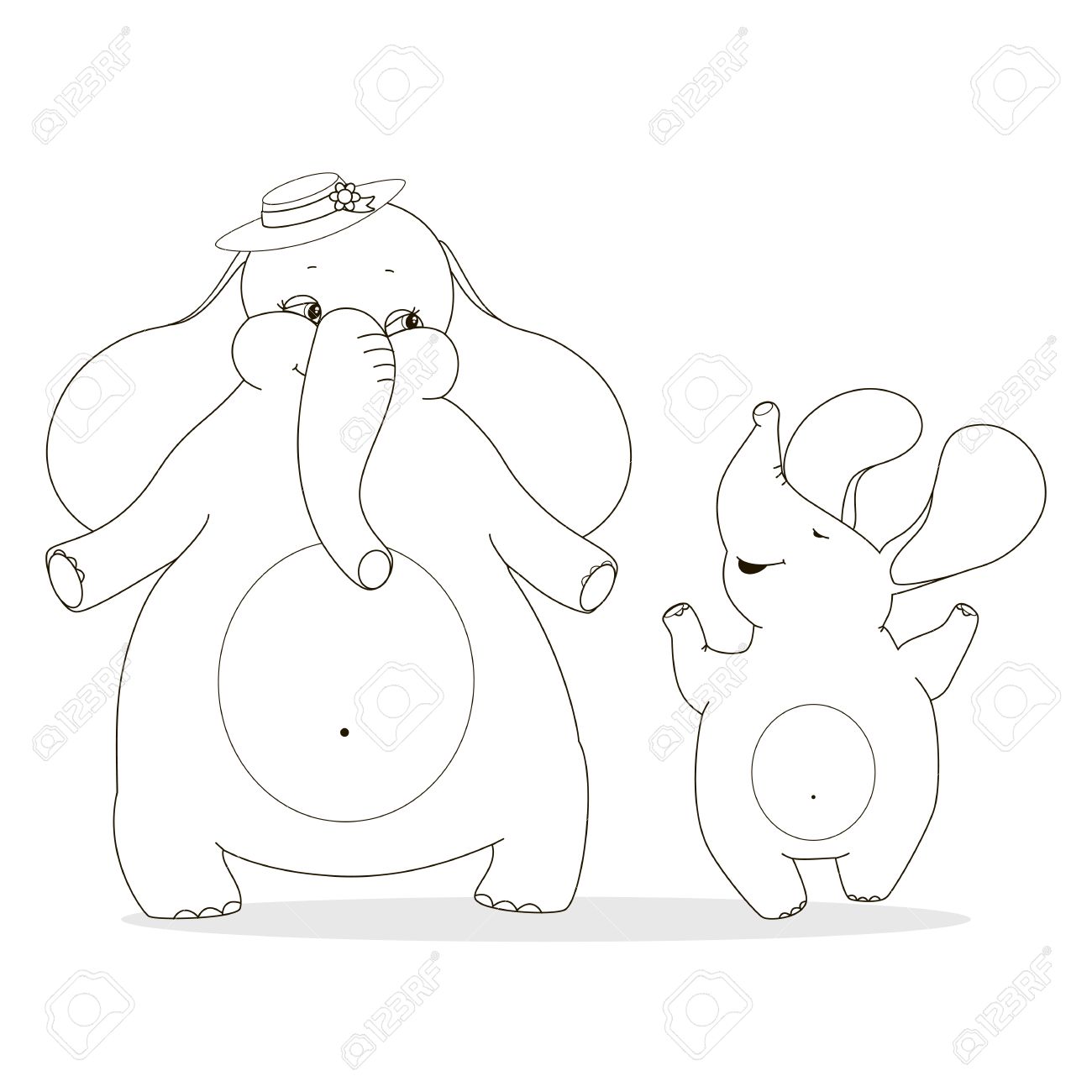 1300x1300 Mother Elephant And Baby Elephant Enjoyed. Family Outline Drawing