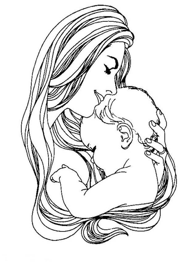 600x849 Mother And Baby Clipart Colouring Picture