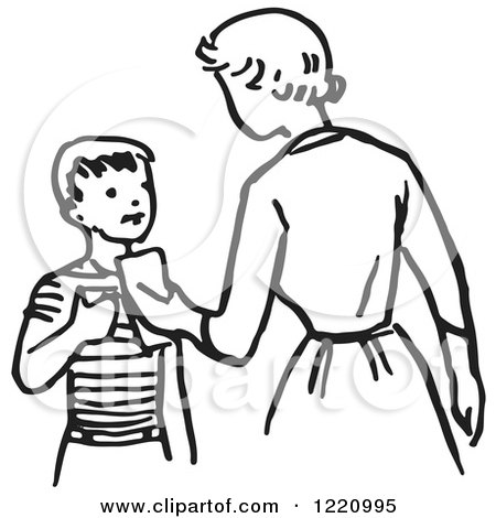 450x470 Clipart Of A Black And White Retro Mother Giving Her Son Money