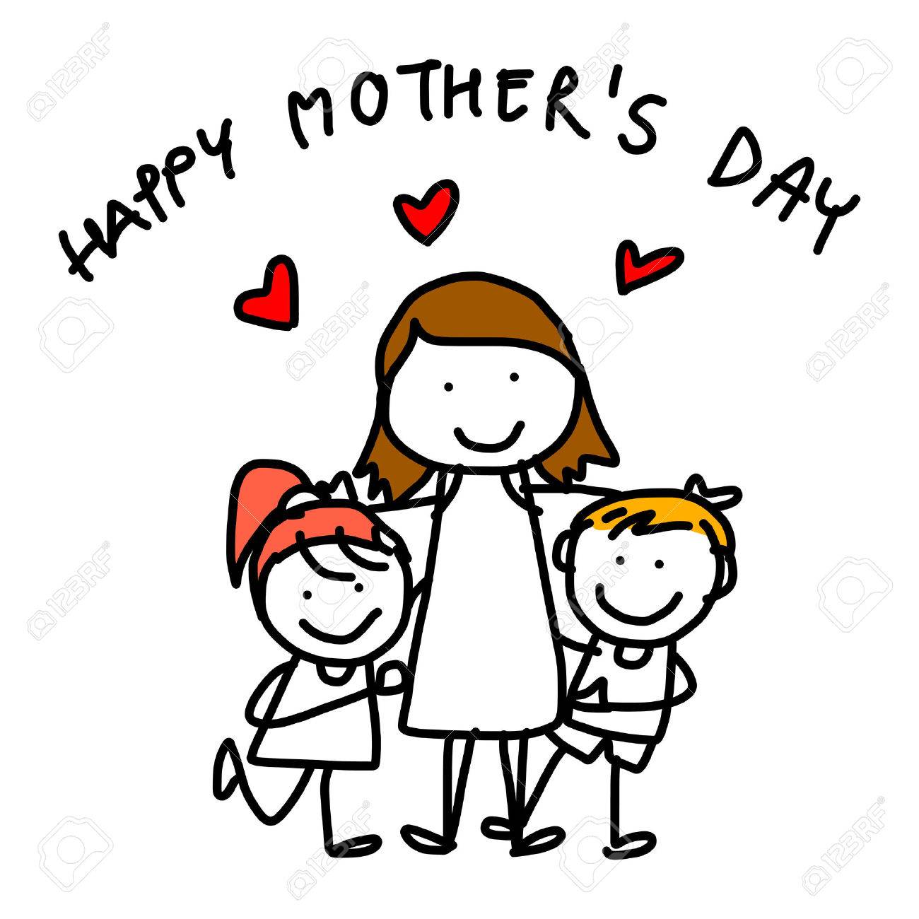 1300x1300 Hand Drawing Cartoon Concept Happy Kids Happy Mother's Day Royalty