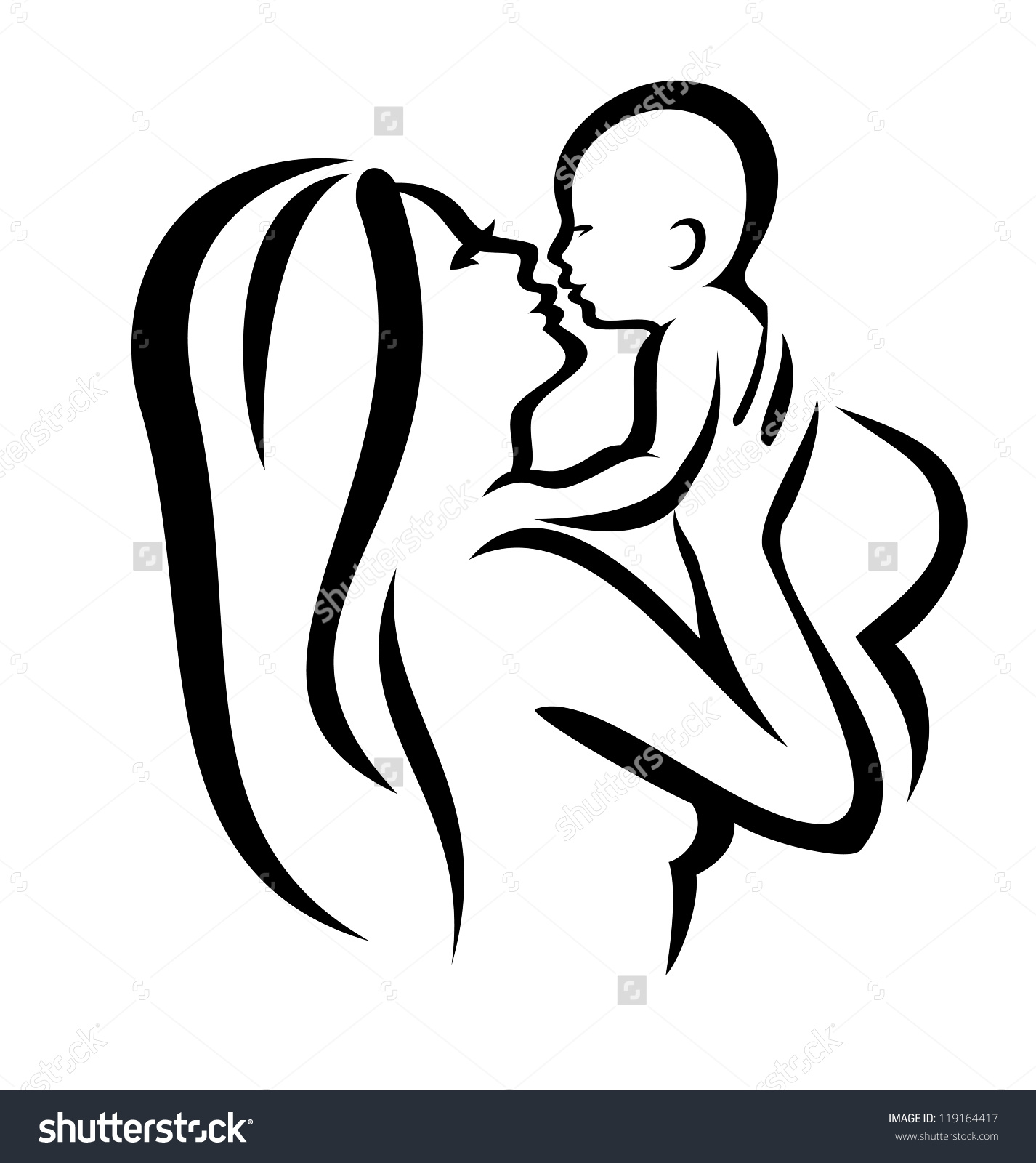 1426x1600 Mother And Baby Vector Silhouette, Sketch In Black Lines