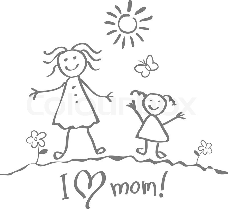 800x734 Kids Drawing. The Mother's Day Vector Heart Art Happy Stock