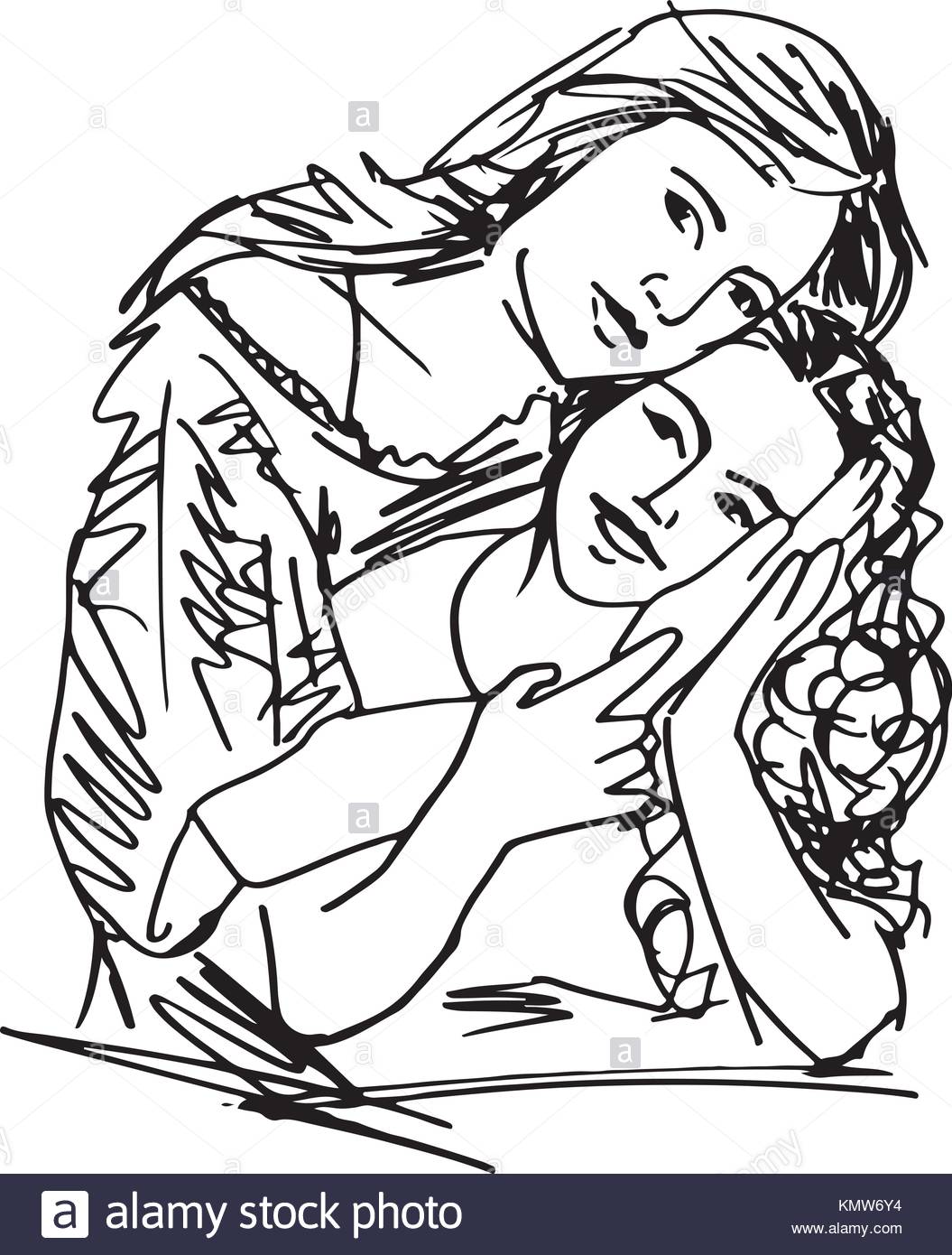 1055x1390 Sketch Of Family Mother And Child Daughter Vector Illustration