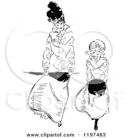 450x470 Clipart Of A Retro Vintage Black And White Mother And Daughter