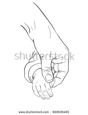 360x470 Line Art Sketch Of Mother Hand Holding Baby Tiny Hand, Happy