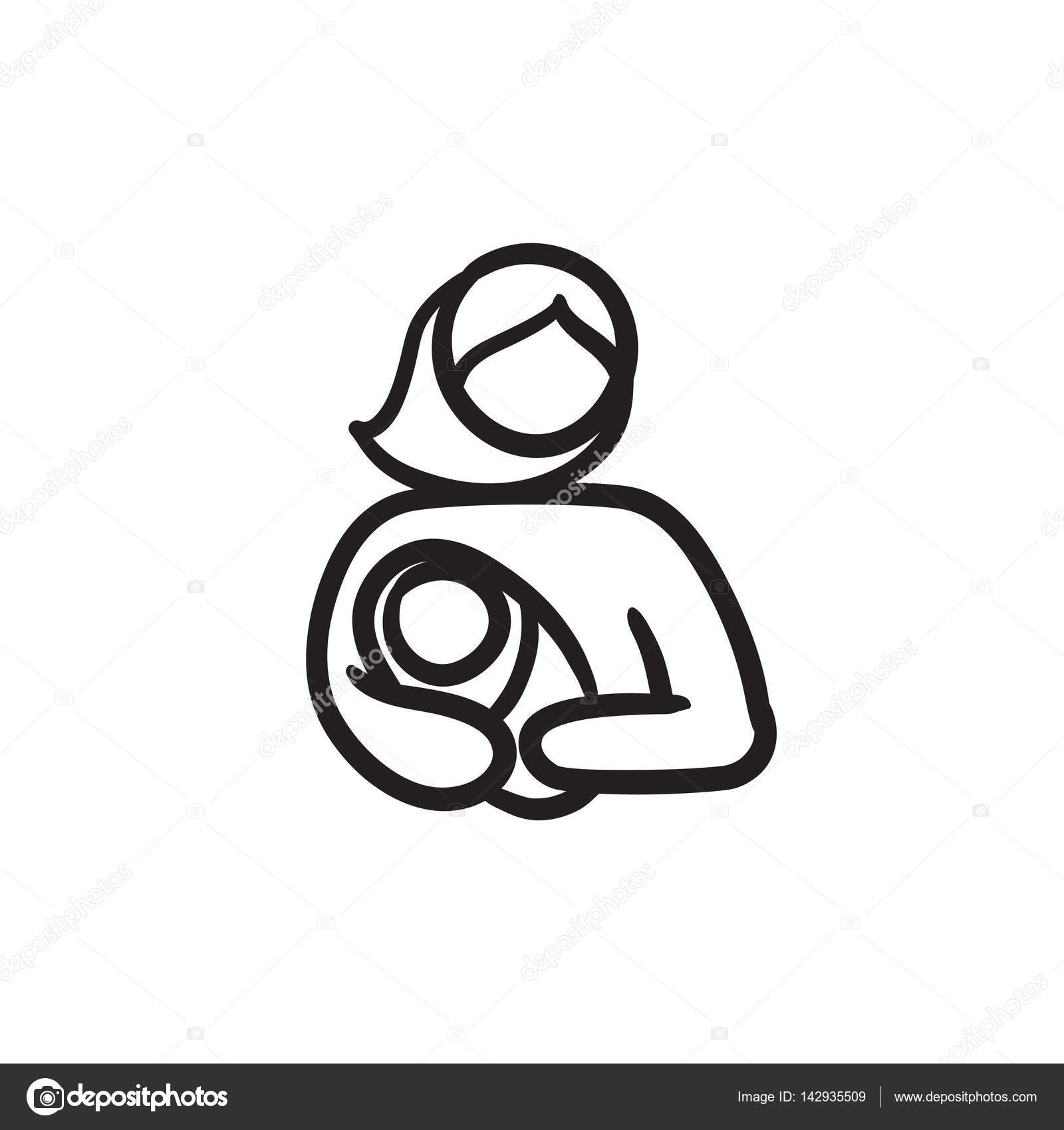 1600x1700 Woman Holding Baby Sketch Icon. Stock Vector Rastudio