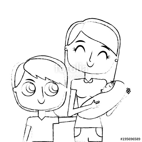 500x500 Cute Mother Holding Her Baby And Son Child Vector Illustration