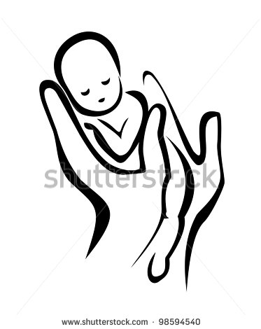 373x470 The Hands Holding A Newborn Baby, Symbol In Simple Lines By