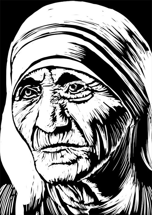496x702 Mother Teresa In Black And White By Kevinandy