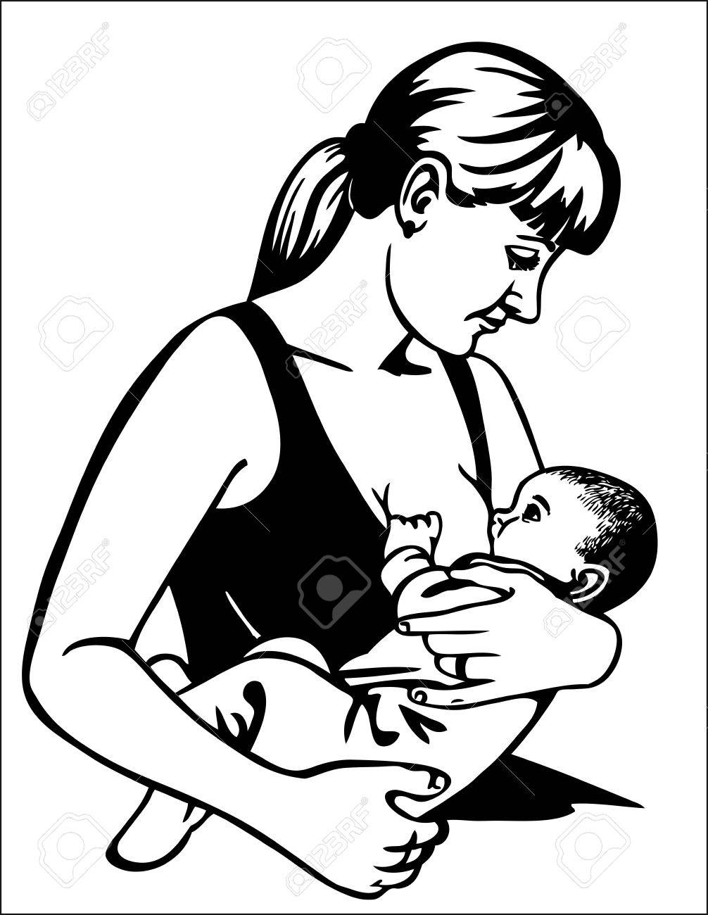 1006x1300 Picture Of A Mother Who Feeds Her Newborn Baby Drawing On Paper