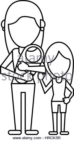 247x470 Cartoon Mother Carrying Baby And Daughter Stock Vector Art