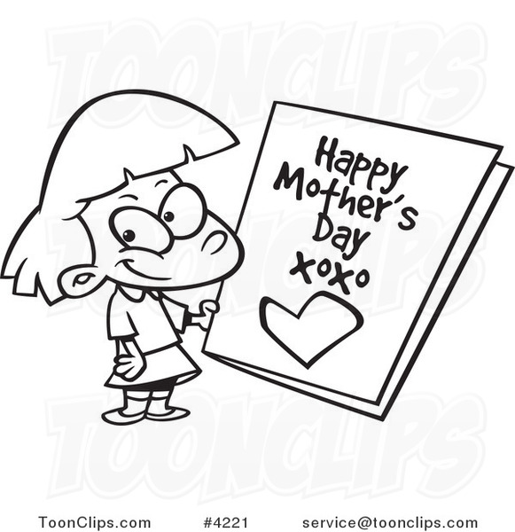 581x600 Cartoon Black And White Line Drawing Of A Girl Holding A Mothers