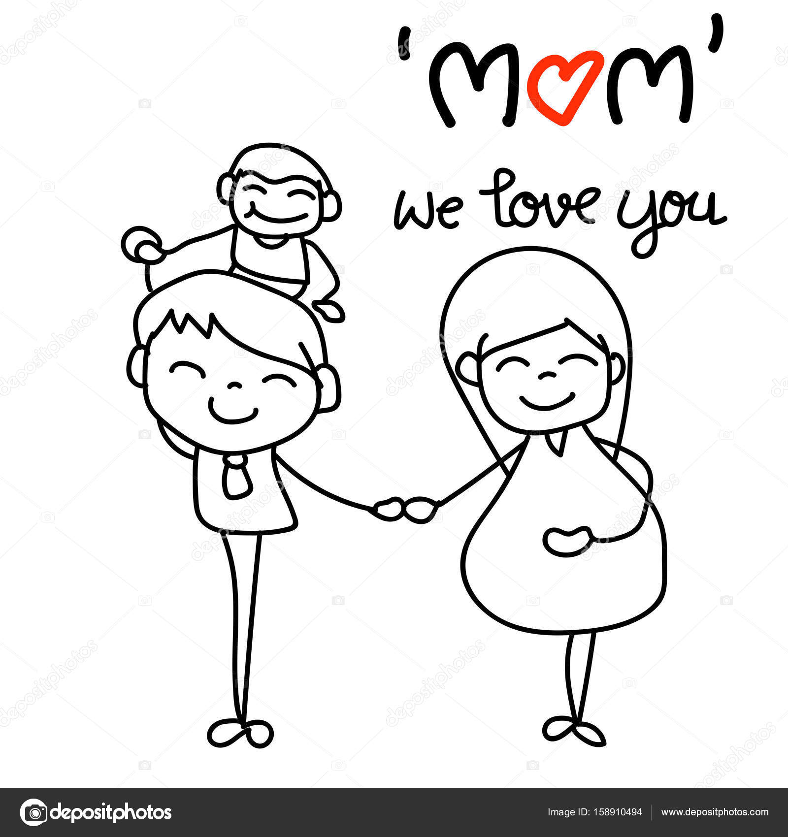 1600x1700 Hand Drawing Cartoon Character Concept Happy Mothers Day Stock