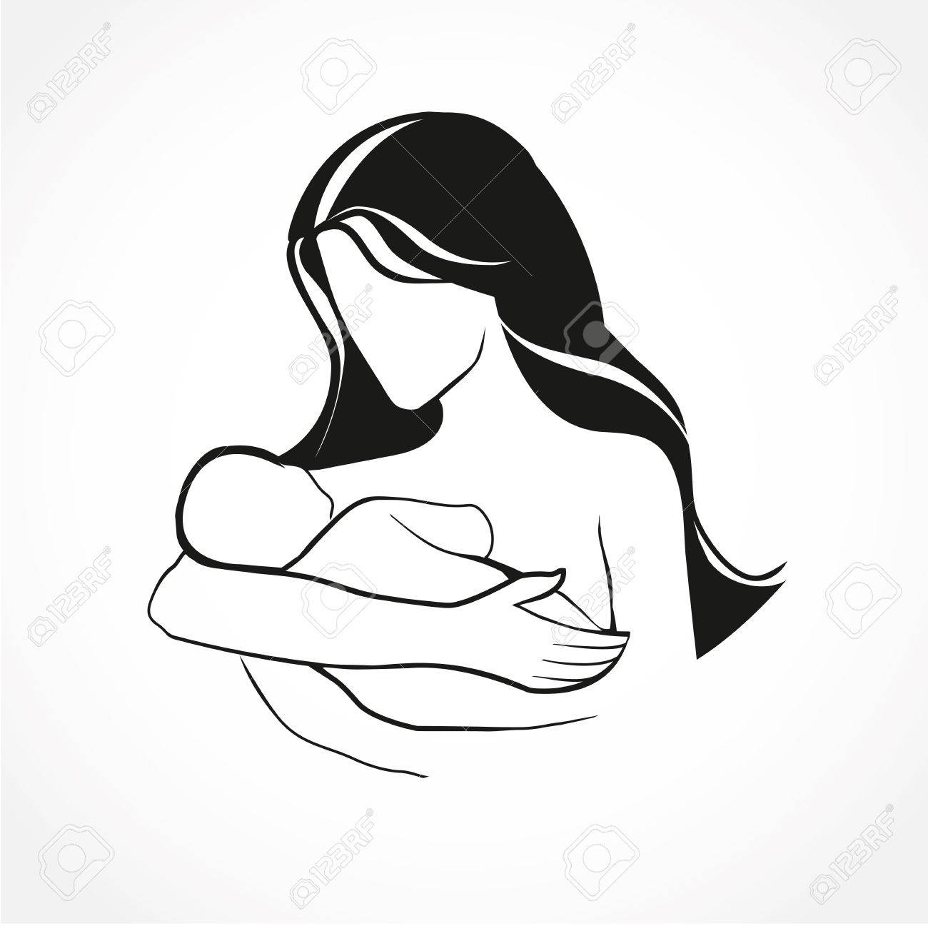 1300x1297 Mother And Baby Stylized Vector Symbol, Mom Hugs Her Child. Hand