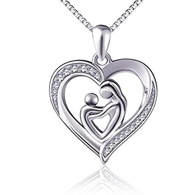 395x395 Sterling Silver Mothers Love Heart Pendant Necklace 18 Amazon.co