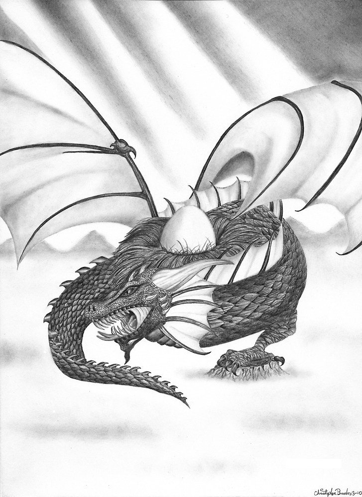 727x1000 A Mothers Love Dragon Mother Guarding Her Egg By Ilovepencils