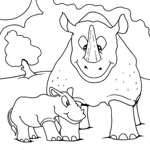 600x600 Baby Rhino Love His Mother Coloring Pages Batch Coloring