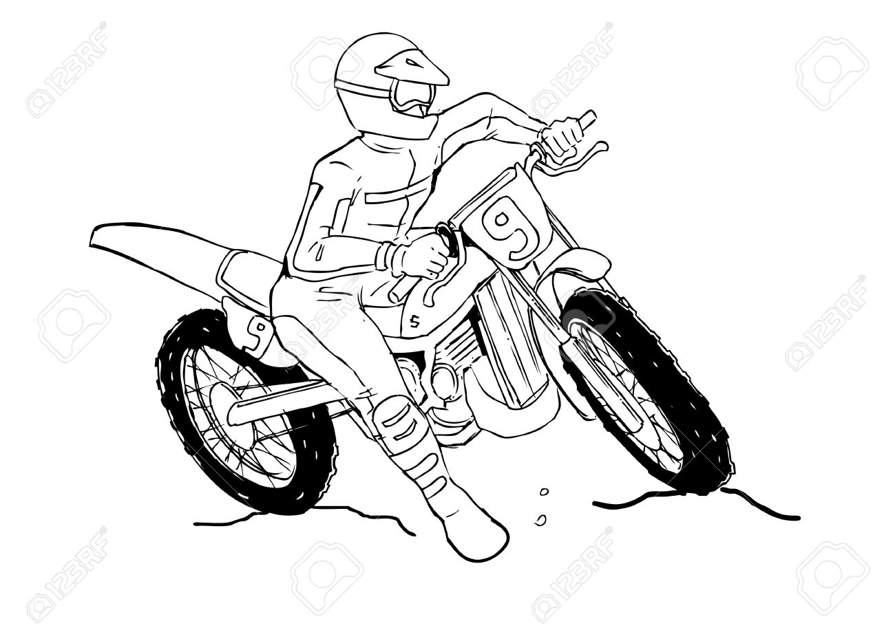 1300x919 Sketch Of A Man Riding A Motocross Royalty Free Cliparts, Vectors