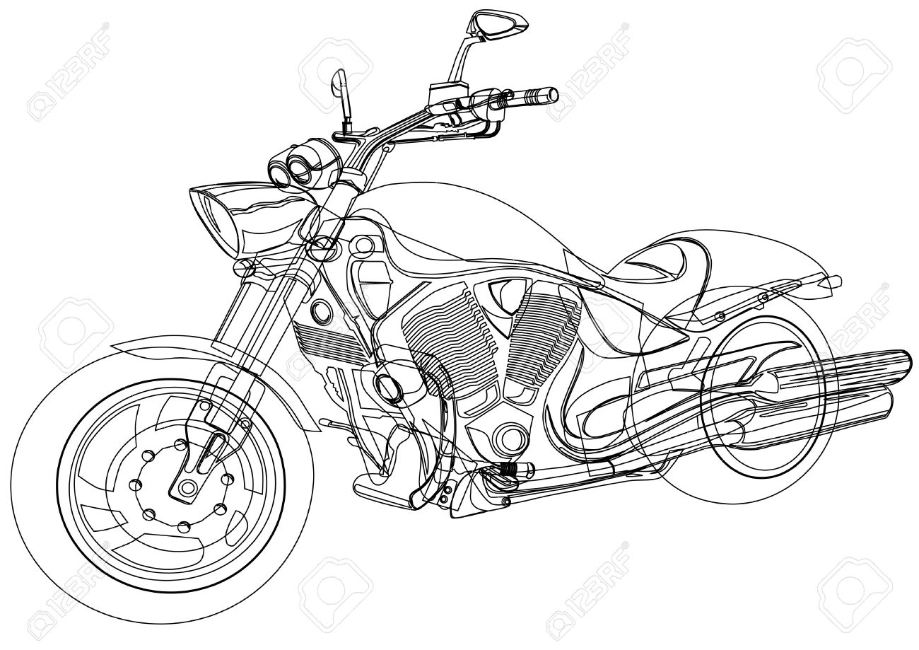 1300x919 Drawing A Big Motorcycle Royalty Free Cliparts, Vectors, And Stock